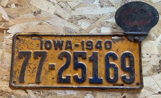 1940 Iowa License Plate With Iowa Farm Bureau Plaque