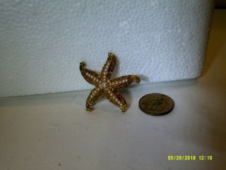 Vintage Faux Pearl & Gold Tone Star Fish Pin 1 3/4 "