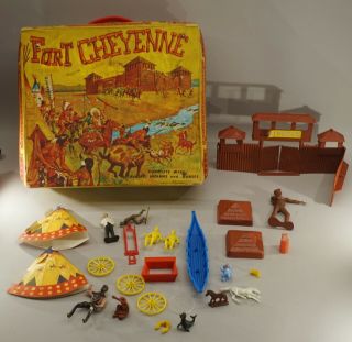 Vintage Ideal Fort Cheyenne Toy Playset In Vinyl Case