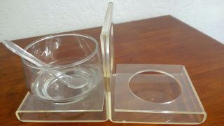 Vintage Mid Century Modern Lucite Glass Condiment Set Spoon Caddy Mcm 3 Piece