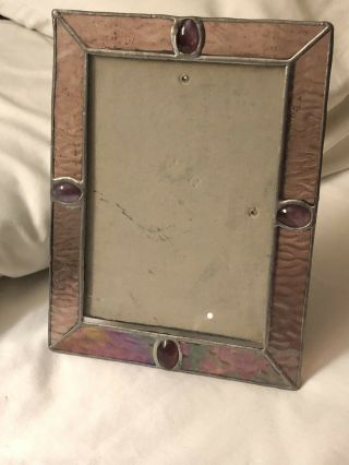 Vintage Stained Leaded Glass Purple Photo Picture Frame Art Deco 6 1/2”x 4 5/8”