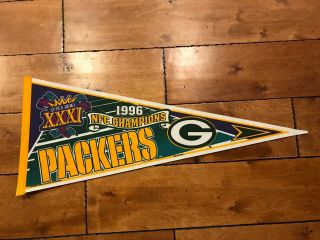 1996 Nfc Champions Bowl Xxxi Green Bay Packers Pennant Vintage Full Size