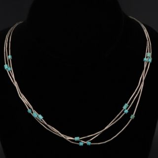 Vtg Sterling Silver - Navajo Turquoise Beaded 25.  5 " Liquid Silver Necklace - 17g