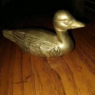Vintage Brass Duck Figurine Paperweight 5 " Long