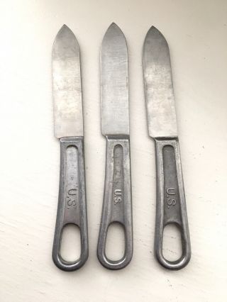 Vintage U.  S.  Military Gi Army Mess Kit Knives 1944 Ww2 Set Of 3