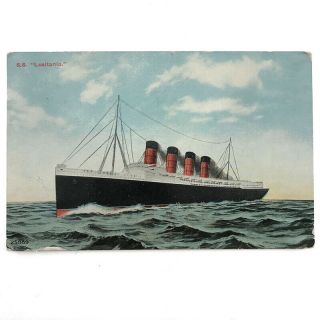 Antique S.  S.  Lusitania 4 - Stack Ship Ocean Liner Cunard Line Postcard,  C.  1910