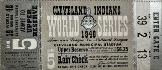 1948 World Series Ticket Stub - Game 5 Satchel Paige 1st Black Player To Pitch Ws