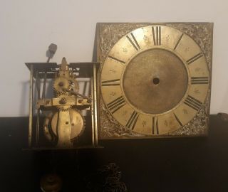 Antique Tall Case Grandfather Clock Movement W/ Dial Early Peter Bower Redlench