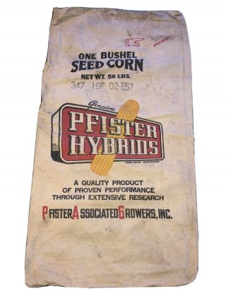 Vintage Seed Corn Bag Sack Pfister Hybrids One Bushel 56 Lbs Associated Growers