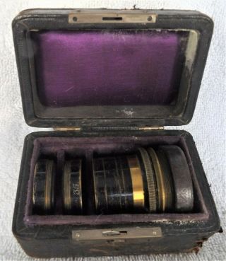 Meteor Antique Vintage Camera Photographic Lenses In Case