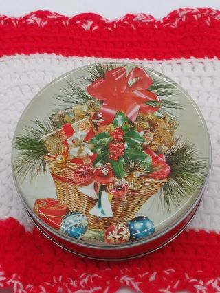 Vintage Christmas Cookie Tin Christmas Basket Ornaments Round Metal Box