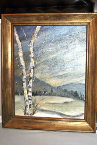 Vintage Oil Board Painting Winter Scene 20 " X 16 " Folk Art Framed