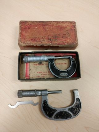 Pair Starrett Outside Micrometer 0 - 1” Model No.  436 - 1 In.  And A Vintage 2 " Reed