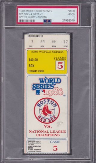 1986 Ticket Stub World Series Game 5 Psa 2 Good Ny Mets / Boston Red Sox Hurst