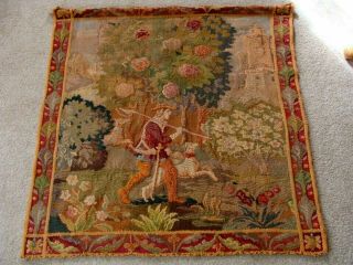 Vintage French Renaissance Tapestry Wall Hanging 44 " X 44 " Hunting Hand Woven