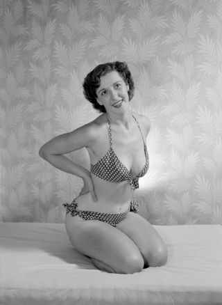 Vintage Pinup Negative 1940s Pretty Brunette Studio Pose Bikini