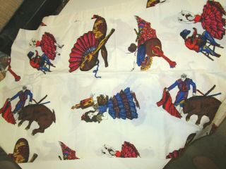 Vintage Retro Spanish Dancer Bullfighter Print Fabric 3 Yards X 45 " W