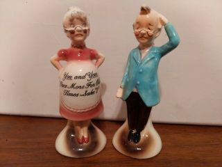 Vintage Enesco Salt & Pepper Shakers " You And Your Once More For Old Time Sake "