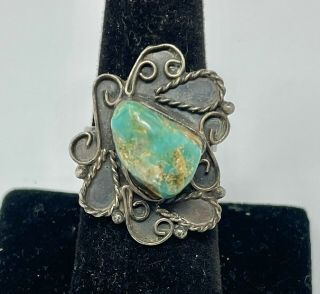 Vtg Old Pawn Navajo Sterling Silver Turquoise Ring Sz 7.  5 (6.  3g)