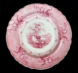 Antique 19th C Staffordshire Red Transferware Park Scenery Plate G.  Phillips 10 "