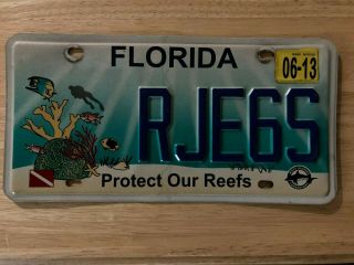 Florida License Plate Protect Our Reefs; Rare; Coral; Scuba Diver;many Fish