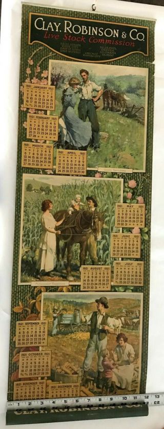 Antique 1921 Clay Robinson Live Stock Commission Yard Long Calendar 36 “x 12”