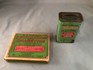Vintage Quack Medicine Dr Schiffmann’s Asthmador In Cigarettes And Tin Can