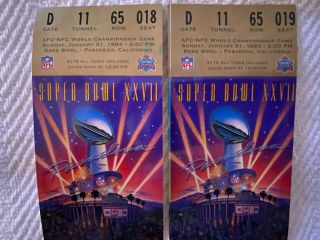 1993 Bowl Xxvii Ticket Stubs Dallas Cowboys Troy Aikman Mvp Pair