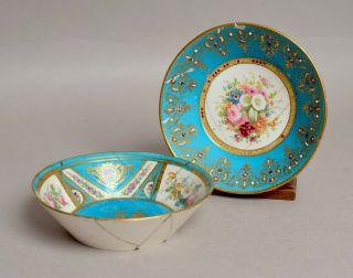 Two Antique 18thc Sevres French Porcelain Coffee Or Tea Cup Saucers