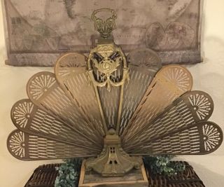 Vintage Ornate Brass “peacock” Fan Fireplace Screen,  Cameo,  Art Deco,  Euc,  Nr