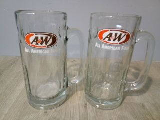 Vintage A&w Rootbeer Heavy Glass Mugs 7 " 20 Oz Set Of 2