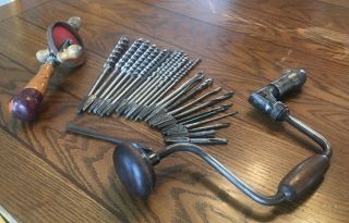Old Vintage Antique Tools Bit Brace 26 Auger Bits Hand Drills Woodworking