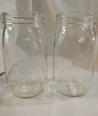 2 - Vintage Long Life Wide - Mouth Mason Jars Quart,  Lucky 13 Obear Nester Glass