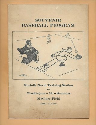 1945 Norfolk Naval Training Station Baseball Program Vs Washington Senators Wwii
