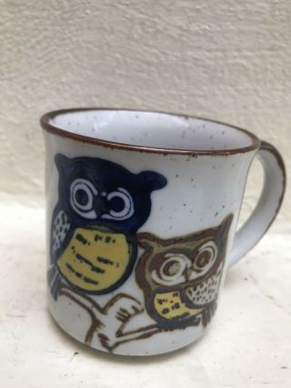 Vintage Otagiri Ceramic Tea Coffee Mug Blue Brown Yellow Owl