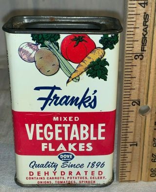 Antique Frank Tea Spice Vegetable Flakes Tin Litho Can Dove Brand Cincinnati Oh