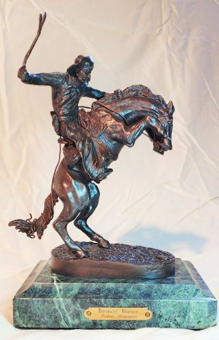 Vintage Frederic Remington Statue Horse Bronco Buster Bronze Marble Cowboy Gift