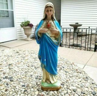 Vintage Columbia Statuary Virgin Mary Lady Of Grace Chalkware Religious Statue