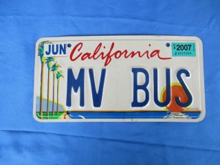 California Personalized License Plate Palm Trees Sunset Pacific Ocean Mv Bus