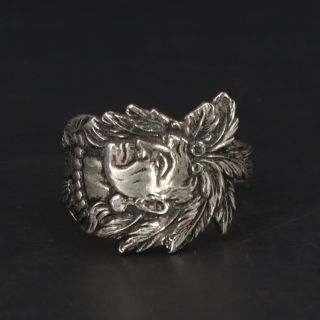 Vtg Sterling Silver - Indian Chief Head Spoon Handle Ring Size 6 - 3.  5g
