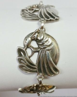 Viking Craft Antique Art Nouveau Bird Of Paradise Sterling Silver Bracelet