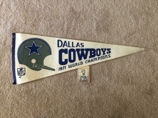 Vintage 1971 Dallas Cowboys Full Size Pennant Autographed By Herb Adderley.