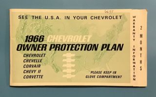 1966 Chevrolet Protection Plan Protect O Plate Corvette Nova Chevelle 427 L72