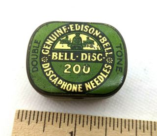 Vintage Edison Bell Discaphone Needles Tin 200 Spear Point Rings Loud &