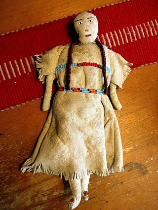 Antique Vintage Native American Indian Hand Made Beaded Buckskin Doll