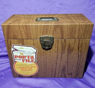Vintage Porta - File Metal Locking File Box Wood Grain Lithographed Metal