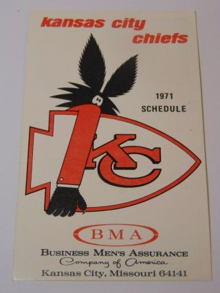 Vintage 1971 Kansas City Chiefs National Football League Nfl Football Schedule