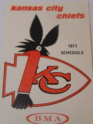Vintage 1971 KANSAS CITY CHIEFS NATIONAL FOOTBALL LEAGUE NFL FOOTBALL SCHEDULE 2