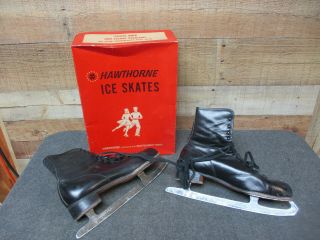 Vintage Hawthorne Black Ice Skates Mens Size 11 Figure Skates Montgomery Ward