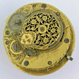 Antique Fusee Verge Pocket Watch Movement For Restoration Or Parts (y57)